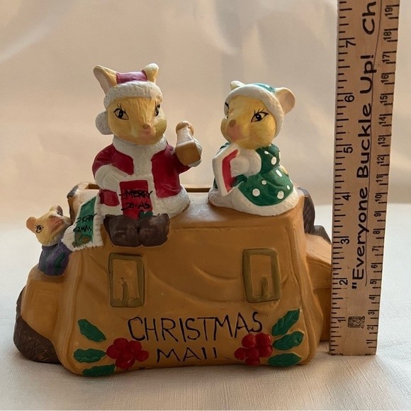 Vintage Porcelain Mr. & Mrs. Santa Mouse Christmas Card Mail Holder - Picture 6 of 9